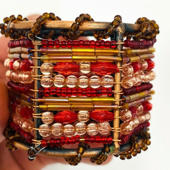 Pier 1 Imports Copper Colored Napkin Rings with Brown/Red Beads Set of 8 - Picture 8 of 8